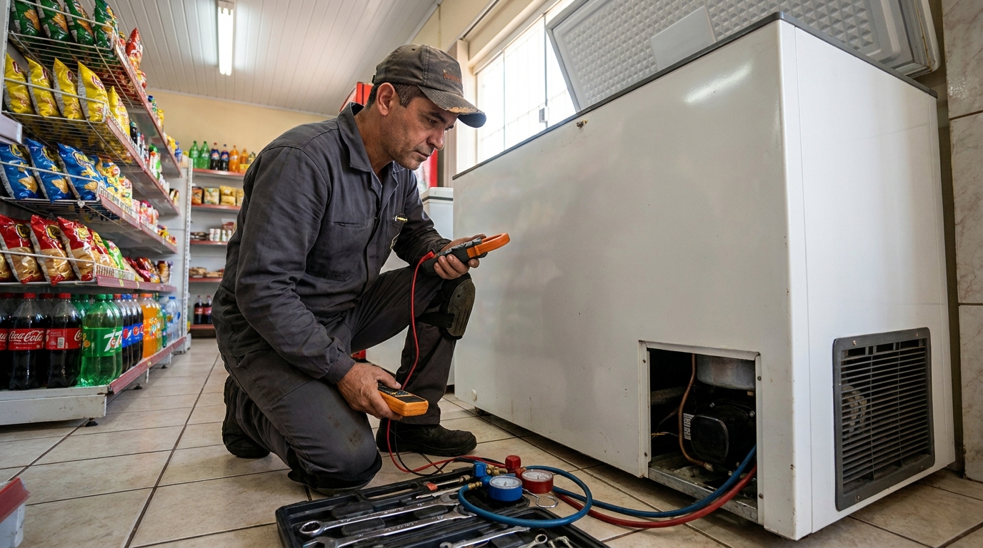 Reparo da placa eletrônica de um freezer em atendimento em Campo Grande‑MS