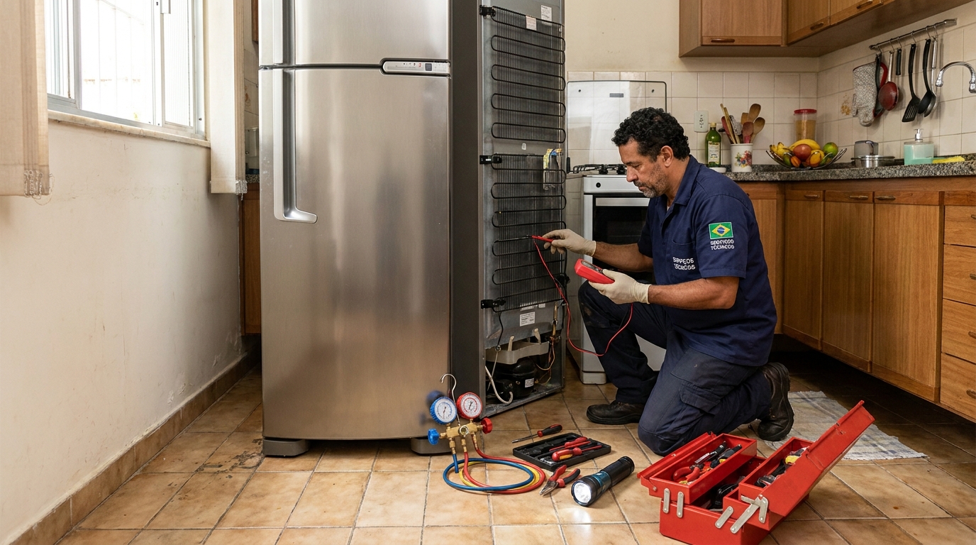 Técnico de conserto de eletrodomésticos em atendimento em Campo Grande‑MS